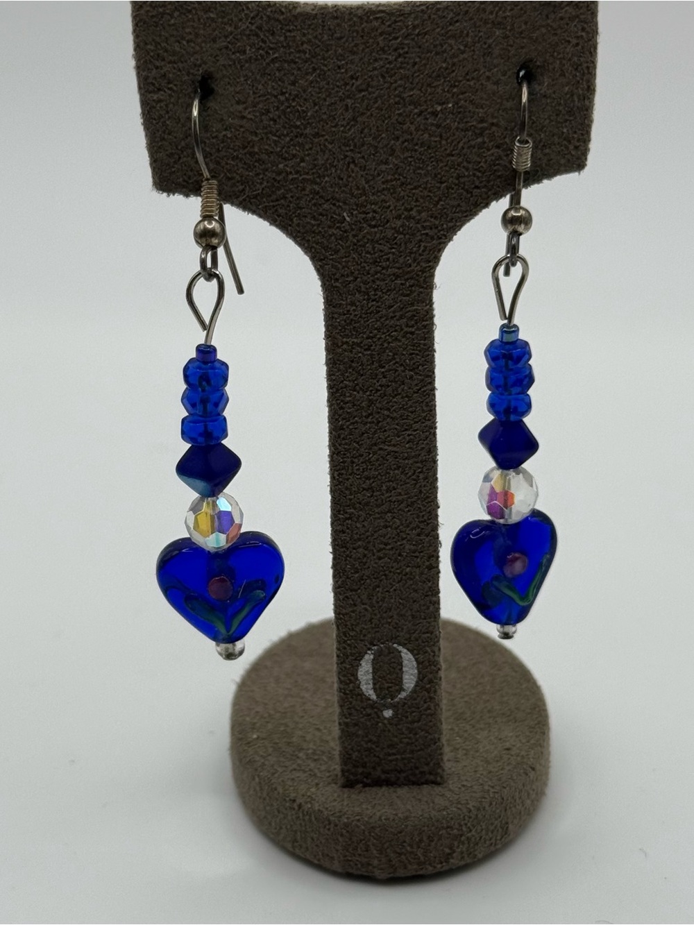 Blue Heart Glass Bead Drop Earrings